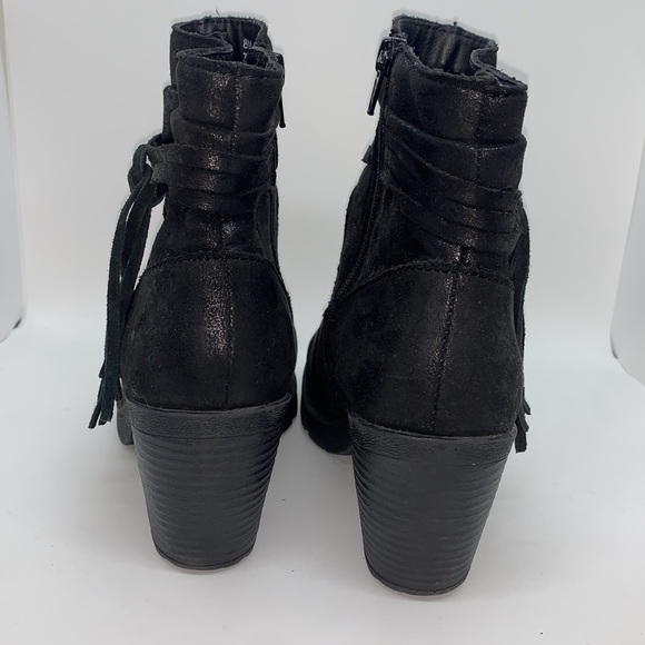 B.O.C. Alicudi Vegan Leather Ankle Boots Black 8 Tassel  Fringe Heeled Boho Moto - Picture 12 of 13